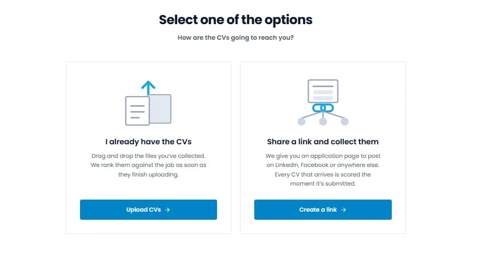 Upload the CVs, or share a link and collect them